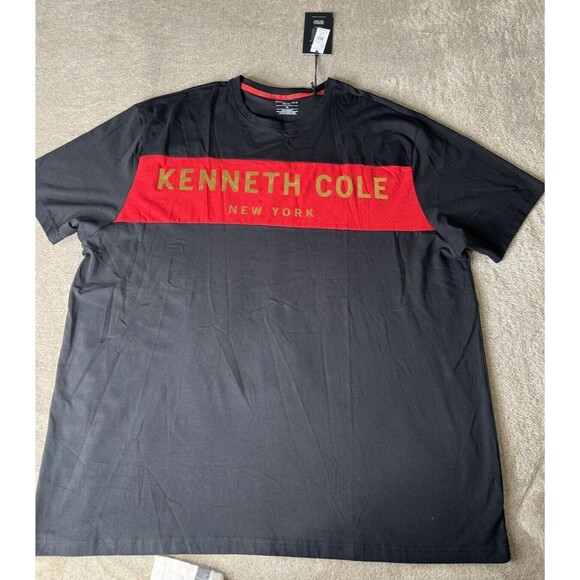 Kenneth Cole Logo Mens Classic New York Style T-Shirt Black Red Gold Sz. 4XL - Picture 1 of 11